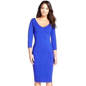 Felicity & Coco Royal Blue 3/4 Sleeves V-Neck Back-zip Midi Dress